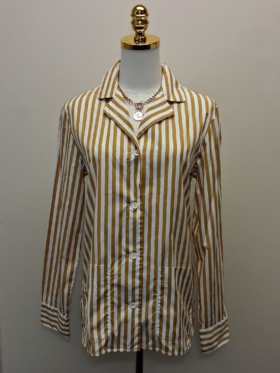 MaxMara Tops - MaxMara Mustard White Striped Button Up Shirt Jacket Size 8